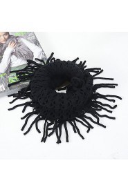 Women Fringed Hollow Pure Color Hedging Warm Wool Knit Scarf