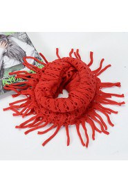 Women Fringed Hollow Pure Color Hedging Warm Wool Knit Scarf