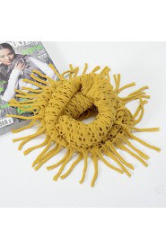 Women Fringed Hollow Pure Color Hedging Warm Wool Knit Scarf