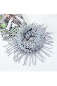 Women Fringed Hollow Pure Color Hedging Warm Wool Knit Scarf