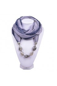 Women Vintage Infinity Ring Fashion Scarf with Dark Grey Irregular Brush Painting Beads Pendant Scarfs