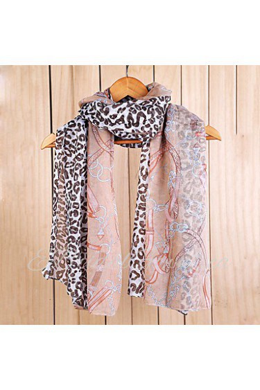 Super Long Voile Pink Leopard Chain Scarf Shawl