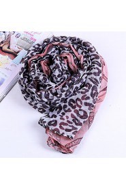 Super Long Voile Pink Leopard Chain Scarf Shawl