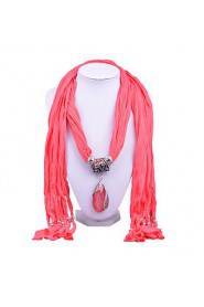 Women Vintage Solid Color Cotton Scarf with Retro Gemstone Pendant Scarfs