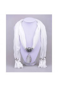 Women Vintage Solid Color Cotton Scarf with Retro Gemstone Pendant Scarfs