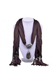 Women Vintage Solid Color Cotton Scarf with Retro Gemstone Pendant Scarfs