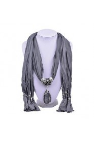 Women Vintage Solid Color Cotton Scarf with Retro Gemstone Pendant Scarfs