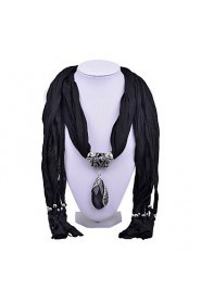 Women Vintage Solid Color Cotton Scarf with Retro Gemstone Pendant Scarfs