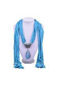 Women Vintage Solid Color Cotton Scarf with Retro Gemstone Pendant Scarfs