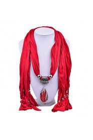 Women Vintage Solid Color Cotton Scarf with Retro Gemstone Pendant Scarfs