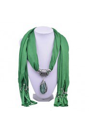 Women Vintage Solid Color Cotton Scarf with Retro Gemstone Pendant Scarfs