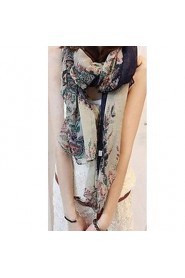 Women Rural Retro Floral Chiffon Scarf