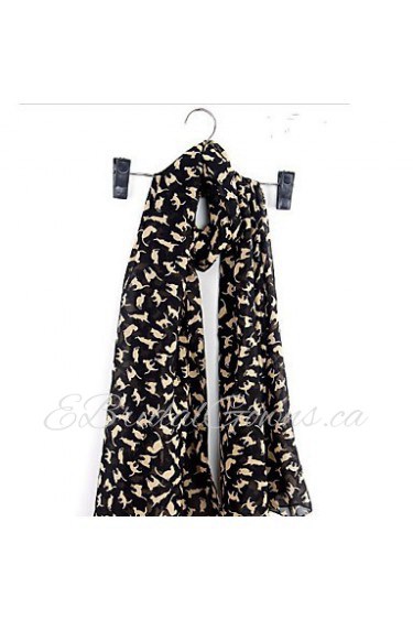 Women Long Silk Scarves Snow Kitten Printed Scarf Shawl