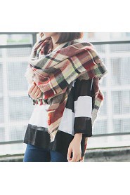 Women Wool Blend Grid Print Scarf , Vintage/ Casual