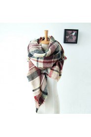 Women Wool Blend Grid Print Scarf , Vintage/ Casual