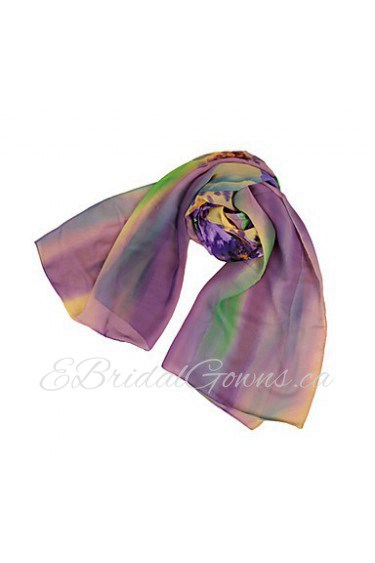 Women Chiffon Scarf Floral Print Gradient Color Long Shawl Pashmina Beach