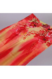 Women Chiffon Scarf Floral Print Gradient Color Long Shawl Pashmina Beach