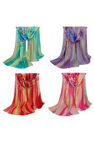 Women Chiffon Scarf Floral Print Gradient Color Long Shawl Pashmina Beach