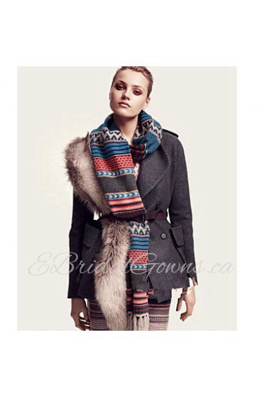 Long Paragraph Ms. National Wind Colored Stripes Knitted Wool Shawl Fringed Fcarves