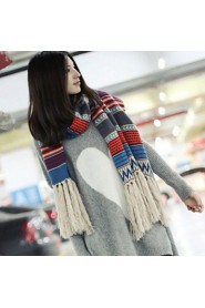 Long Paragraph Ms. National Wind Colored Stripes Knitted Wool Shawl Fringed Fcarves