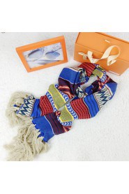 Long Paragraph Ms. National Wind Colored Stripes Knitted Wool Shawl Fringed Fcarves