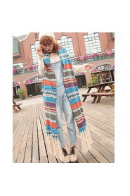 Long Paragraph Ms. National Wind Colored Stripes Knitted Wool Shawl Fringed Fcarves