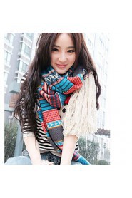 Long Paragraph Ms. National Wind Colored Stripes Knitted Wool Shawl Fringed Fcarves