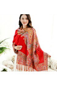 National Wind Vintage Embroidery Jacquard Tassel Red Scarf