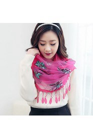 Chiffon Embroidered Fringed Printed Chiffon Shawl Scarves