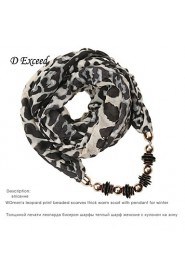 Women's leopard print beaded scarves thick warm scarf with pendant for winter