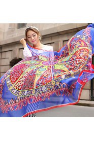 Summer Silk Large Square Scarf Thin Mantillas Print Big Shawl