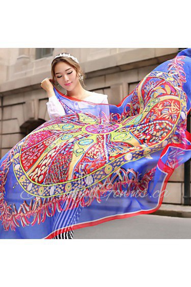 Summer Silk Large Square Scarf Thin Mantillas Print Big Shawl