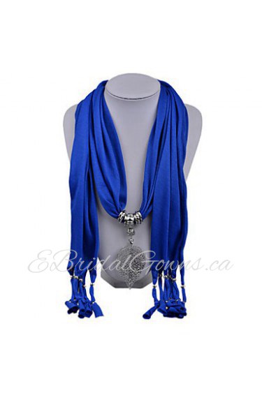 Women's Fashion Cotton Scarves with Alloy Leaf Charms Long Tassel Pendnat Scarf