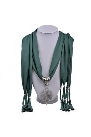 Women's Fashion Cotton Scarves with Alloy Leaf Charms Long Tassel Pendnat Scarf