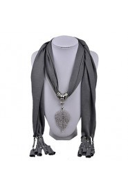 Women's Fashion Cotton Scarves with Alloy Leaf Charms Long Tassel Pendnat Scarf