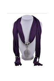 Women's Fashion Cotton Scarves with Alloy Leaf Charms Long Tassel Pendnat Scarf