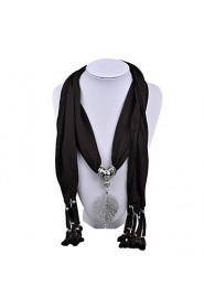 Women's Fashion Cotton Scarves with Alloy Leaf Charms Long Tassel Pendnat Scarf