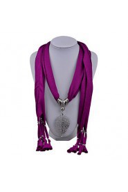 Women's Fashion Cotton Scarves with Alloy Leaf Charms Long Tassel Pendnat Scarf