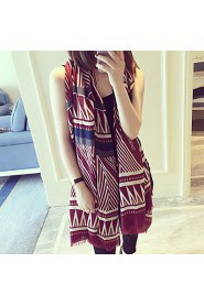 Fashion National Wind Retro Geometric Stripe Double-sided Printed Cotton Scarves Warm Silk Scarf Oversized Shawl