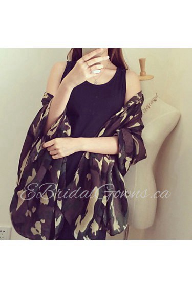 Women Super Wide Floral Camouflage Fringed Scarves Scarf