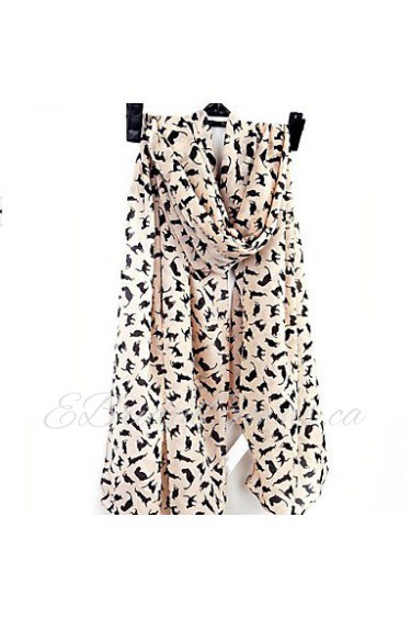 Women Long Silk Scarves Snow Kitten Printed Scarf Shawl