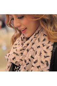 Women Long Silk Scarves Snow Kitten Printed Scarf Shawl