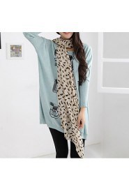 Women Long Silk Scarves Snow Kitten Printed Scarf Shawl