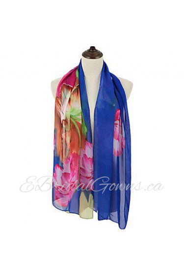 Women Scarf Chiffon Floral Print Contrast Color Block Long Spring Autumn Pashmina