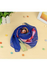 Women Scarf Chiffon Floral Print Contrast Color Block Long Spring Autumn Pashmina