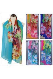 Women Scarf Chiffon Floral Print Contrast Color Block Long Spring Autumn Pashmina