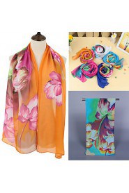 Women Scarf Chiffon Floral Print Contrast Color Block Long Spring Autumn Pashmina