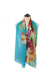 Women Scarf Chiffon Floral Print Contrast Color Block Long Spring Autumn Pashmina