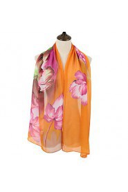 Women Scarf Chiffon Floral Print Contrast Color Block Long Spring Autumn Pashmina