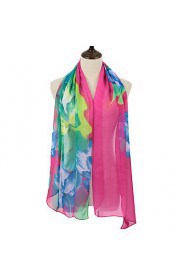 Women Scarf Chiffon Floral Print Contrast Color Block Long Spring Autumn Pashmina